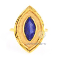 Anillo plateado oro de la piedra preciosa de la piedra preciosa de Lapis de la plata esterlina 925 hecho a mano